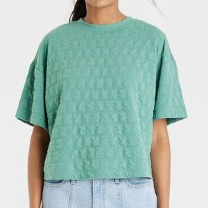 Women's Short Sleeve Quilted Boxy T-Shirt - A New Day Green S